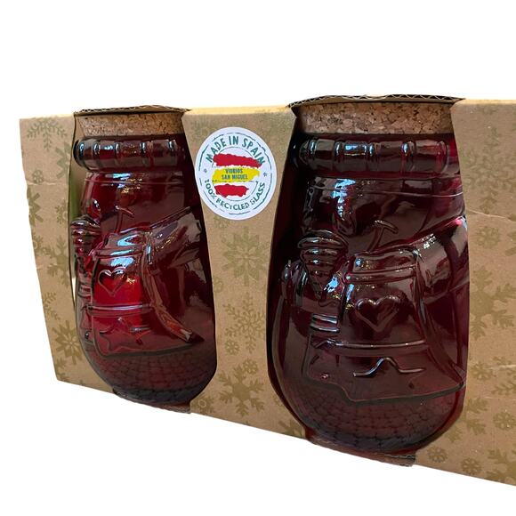 Vidrios San Miguel Red Glass Snowman Jars Set Of 2 New In Box Made In Spain - Picture 11 of 15